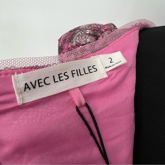 NWT Avec Les Filles Sequin Puff Sleeve Cutout Dress Pink Size 2 - Picture 8 of 16